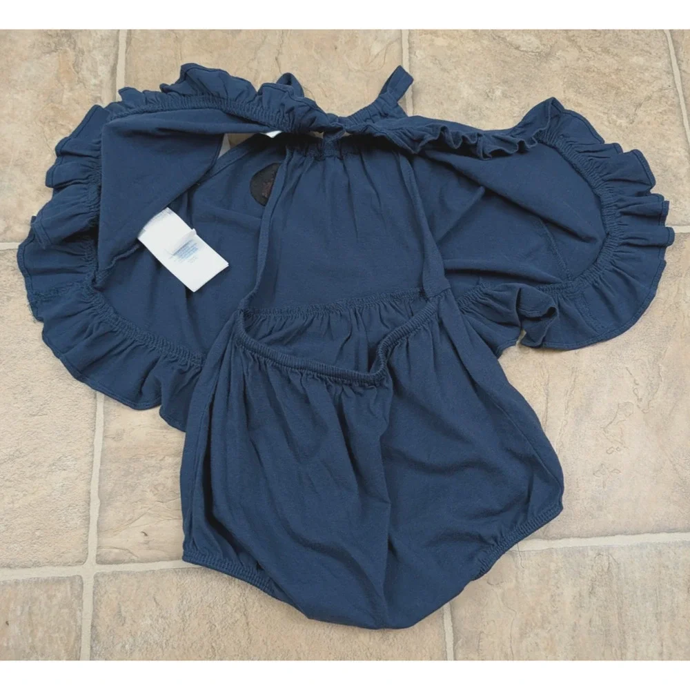 New Ralph Lauren baby girls sz 6M 1pc Summer Romper knit navy blue stretch 0899